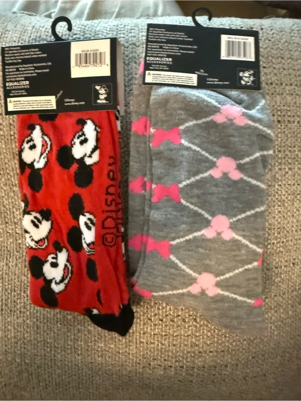 Disney Kids Crew Socks - Red & Gray with Pink Mickey Accents
